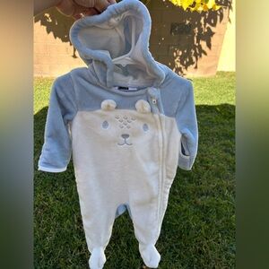Adorable Blue and White Bear Hooded Footie